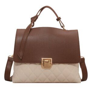 Chic Two-Tone Mini Bag Cream Brown Handbag Purse